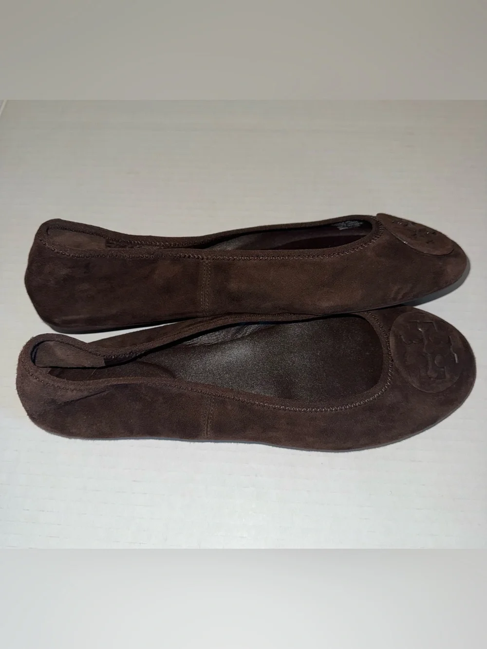 TORY BURCH Dark Cocoa Brown Suede Leather REVA Travel Foldable Ballet Flats 8.5